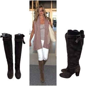 SAN FREDIANO Brown Suede Leather Knee High Heeled Boots US 7 Made In Italy